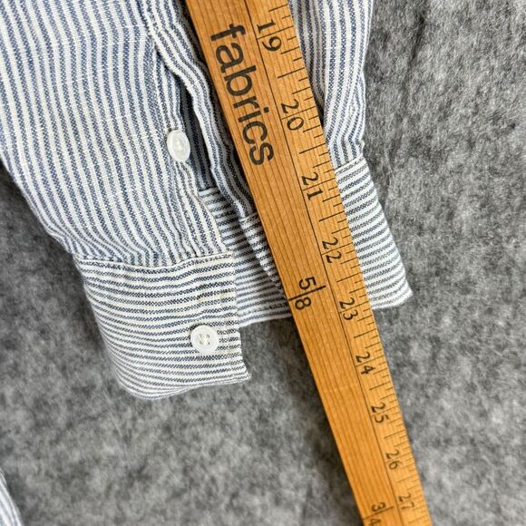 Quince Shirt Dress Women S Blue Pinstripe Linen Button Front Oversized Pocket - Picture 12 of 12